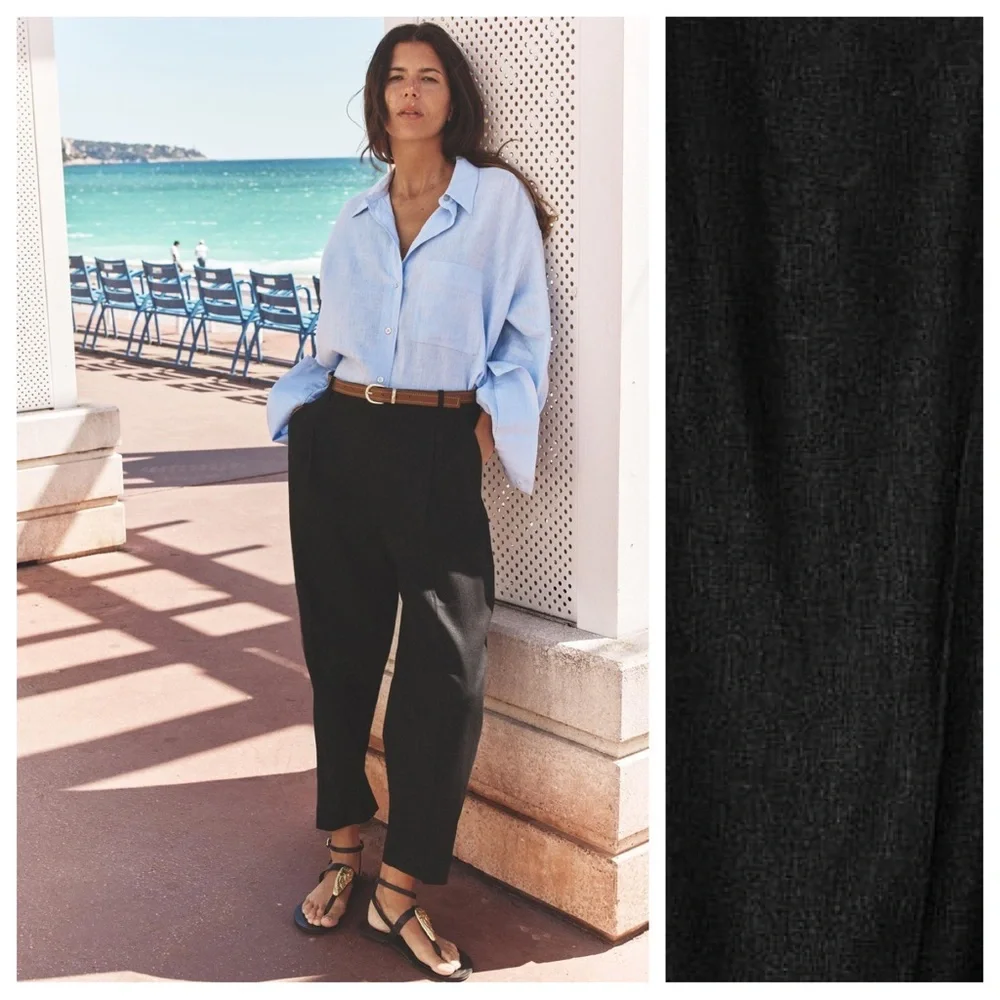 NWOT. Zara Black Linen/Viscose Blend Straight Leg Trousers. Size L.